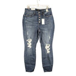 Judy Blue Jeans Womens 18W High Waist Skinny Fit Distressed Dark Blue Denim NWT